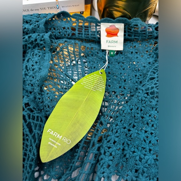 🆕 FARM Rio 🧿 NWOT Floral Crochet Tie Up Kimono, Teal - Sz M - Picture 14 of 16